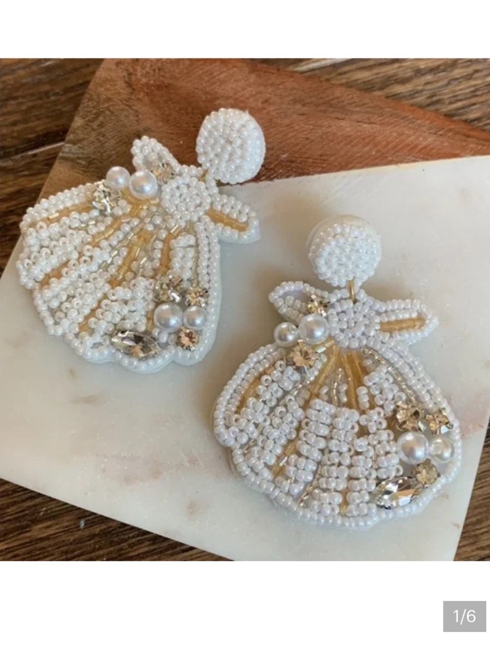 White Seashell‎ Beaded Felt Earrings